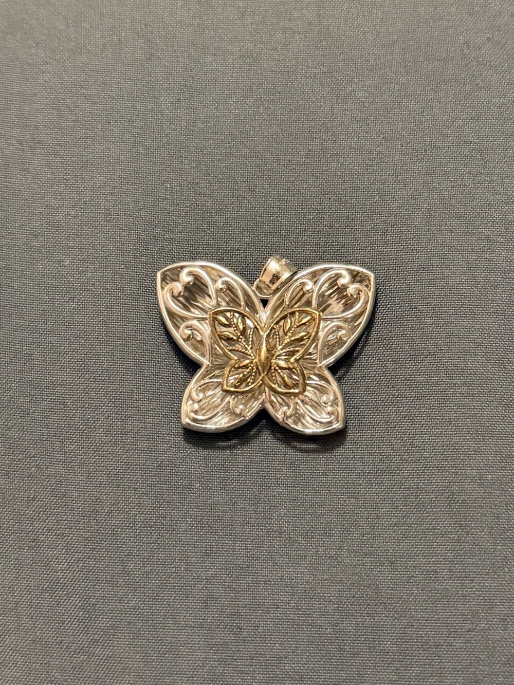 Butterfly Filigree Pendant in Two-Tone Metal